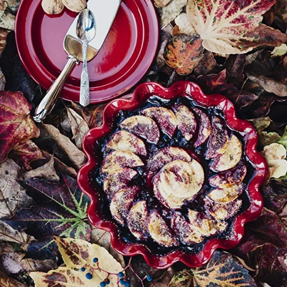 Emile Henry Red Burgundy Ruffled Pie/Serving Dish Made in France